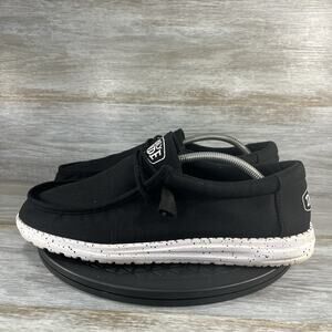 Hey Dude Men's Wally Slub Black Canvas Sneakers Size 12